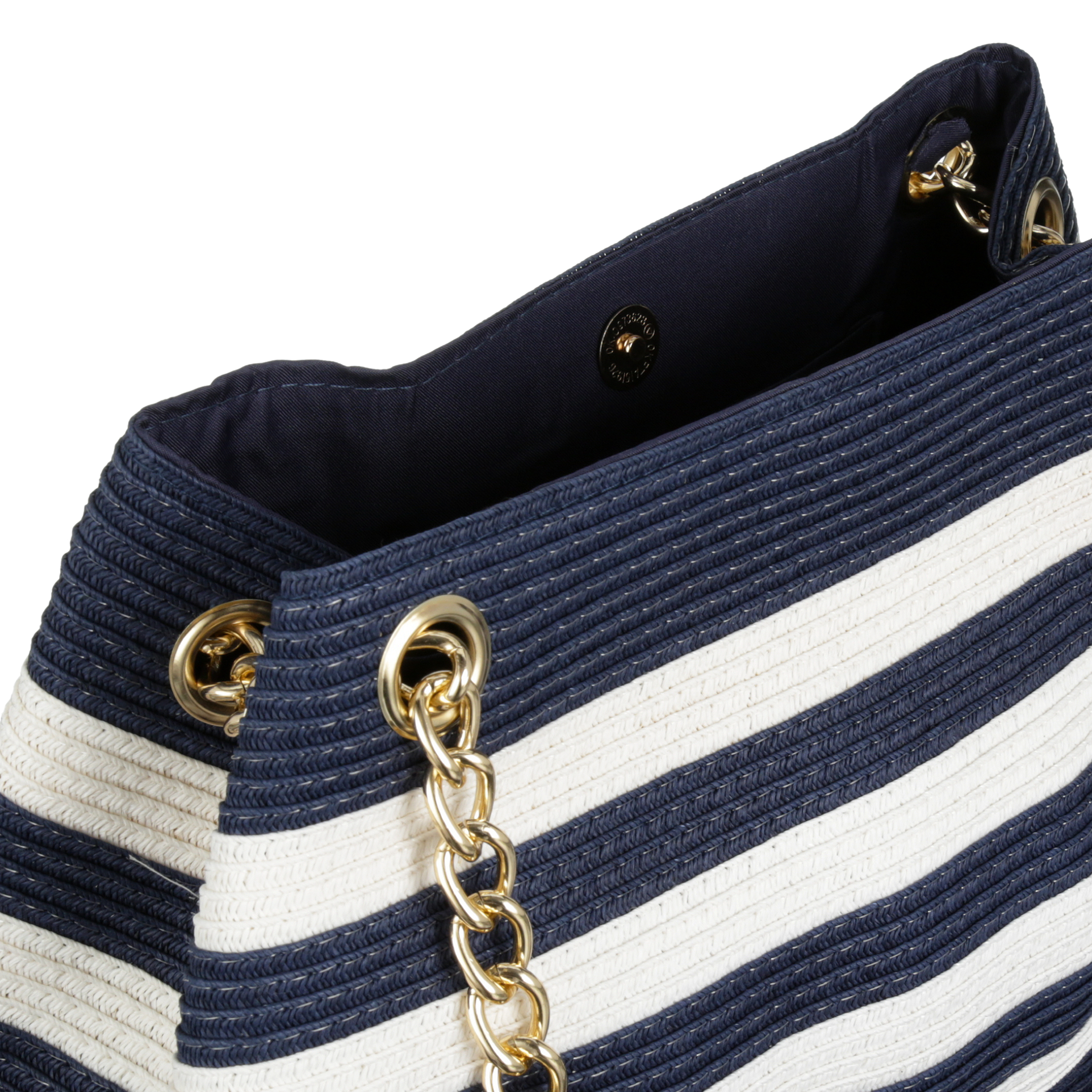 Magid Women's Adult Paper Straw Beach Handbag with Gold Chain Navy White - image 2 of 4