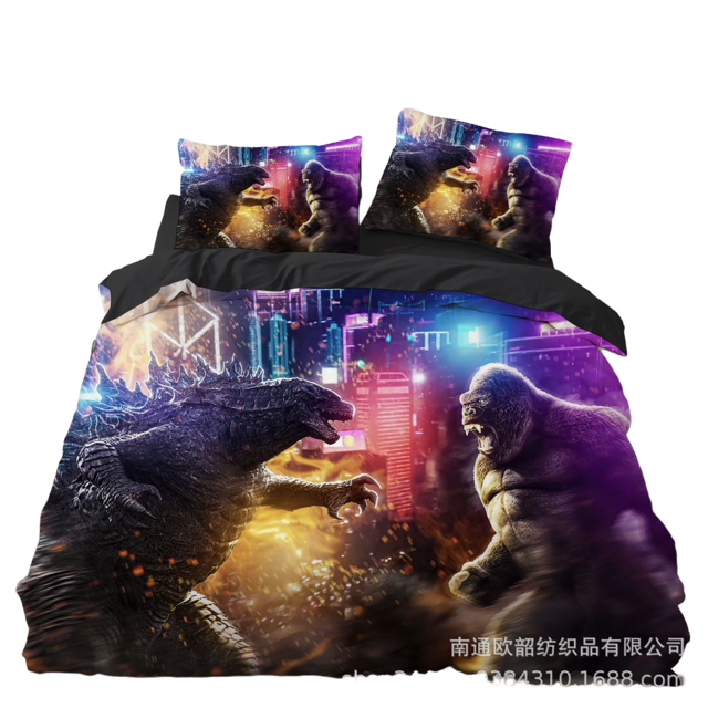 Godzilla 3D Quilt Cover Suit, Suitable For Boys Duvet Cover 3 Piece Set, Teenage Bedding Quilt Cover-Week