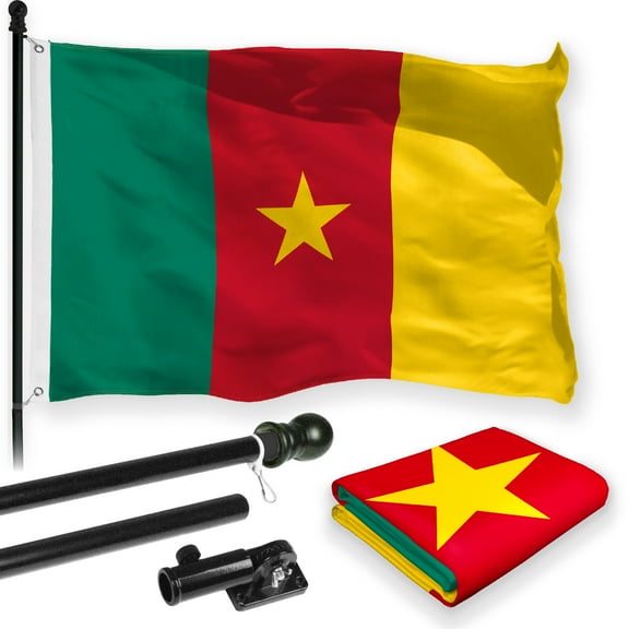 G128 Combo Pack: 6 Feet Tangle Free Spinning Flagpole (Black) Cameroon Cameroonian Flag 3x5 ft Printed 150D Brass Grommets (Flag Included) Aluminum Flag Pole