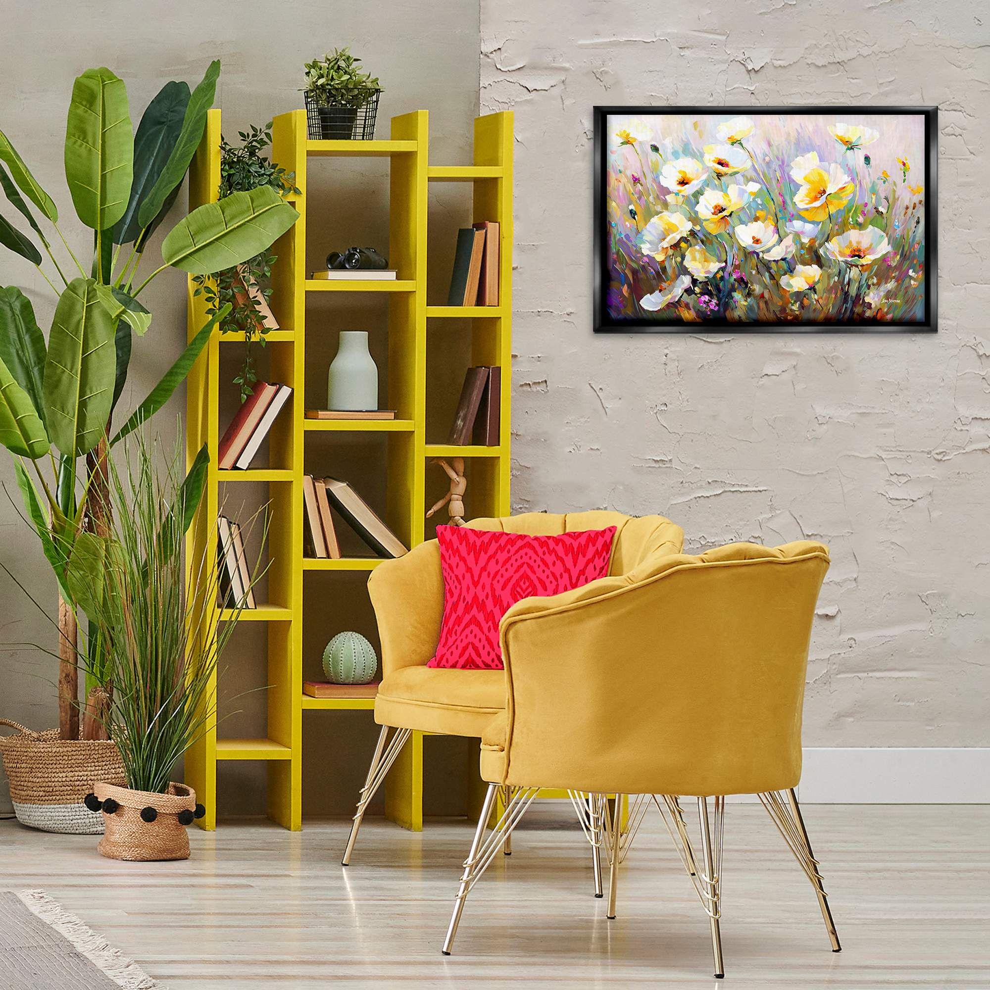 Stupell Industries Sunlit Petals Embrace Botanical & Floral Painting Black Floater Framed Art Print Wall Art, 25 x 17