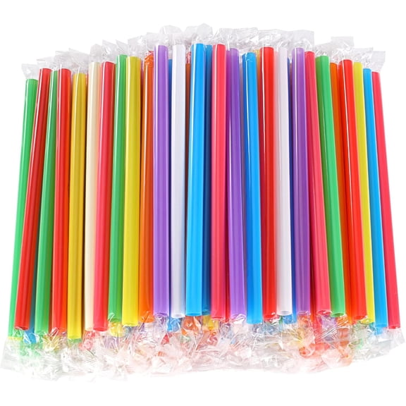 100 Pcs Individually Wrapped Straws, Jumbo Large Plastic Disposable Bubble Tea Milkshake Colorful Drinking Straws