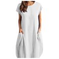thumbnail image 1 of Robe pour Femmes Robe Beige pour Femmes Robe Décontractée Ample Robe à Manches Courtes Col Rond Poche Ample Robe pour Femmes Vêtements Adultes Femmes Blanc Taille TTG, 1 of 5