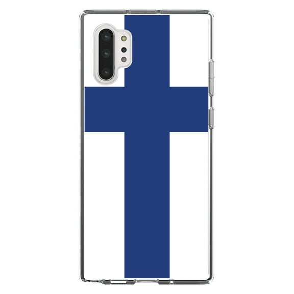 DistinctInk Clear Shockproof Hybrid Case for Galaxy Note 10 PLUS (6.8" Screen) - TPU Bumper, Acrylic Back, Tempered Glass Screen Protector - Finland Flag - Finland