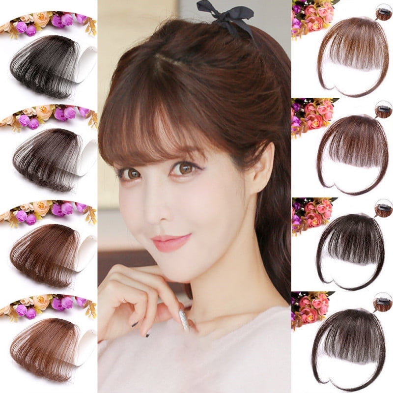 Real High Quality Front Fringe Clip in Hair Extensions One Piece Striaght Air Fringe Hair Piece Accessories with Hair Temples Korean Deep Brown Walmart