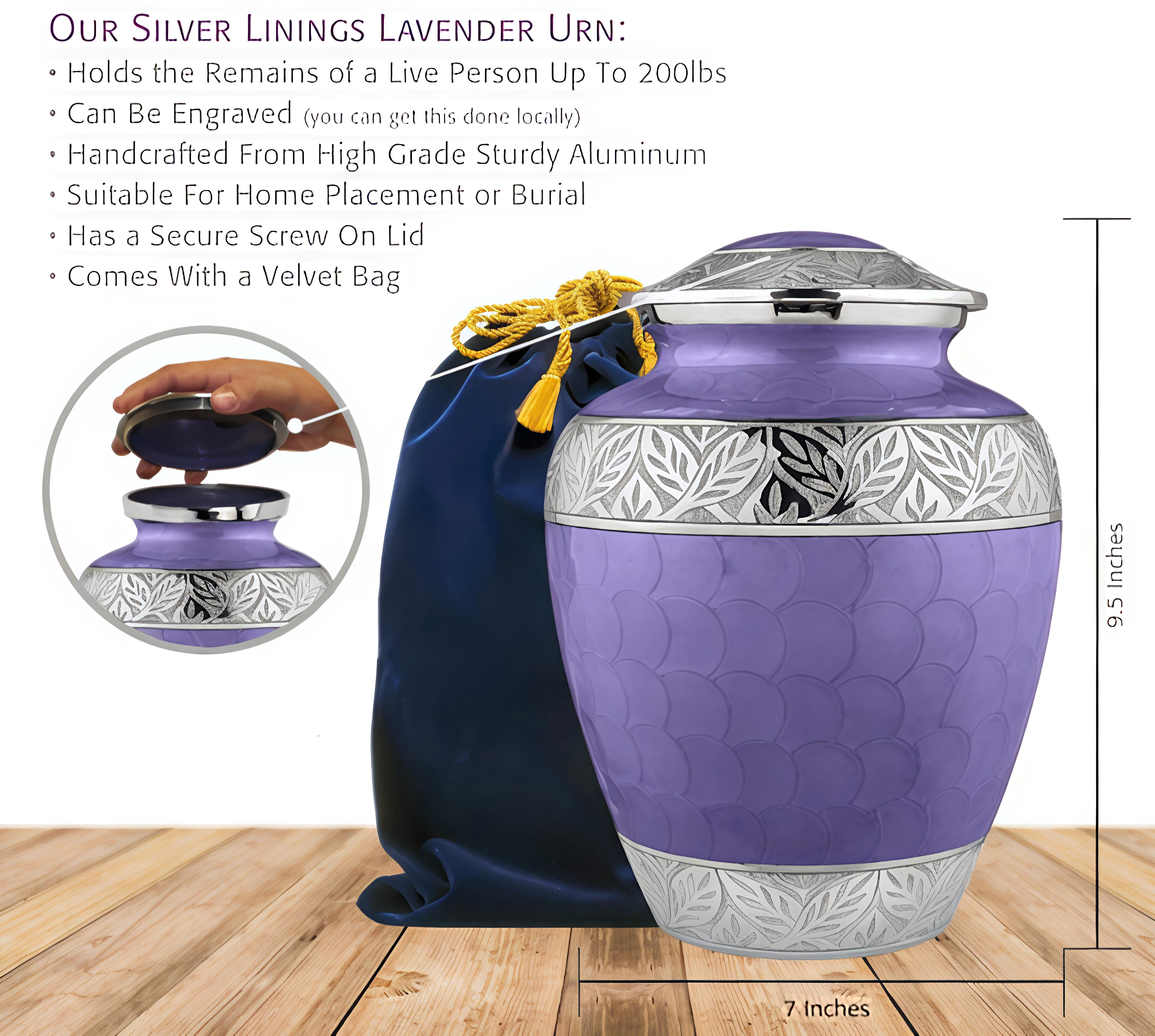 Purple Cremation Urn For Ashes Ceramic Urn With Silver Coated Design Urn For Ash Adults Urn For Ash funeral Urn For Ash Human Urn