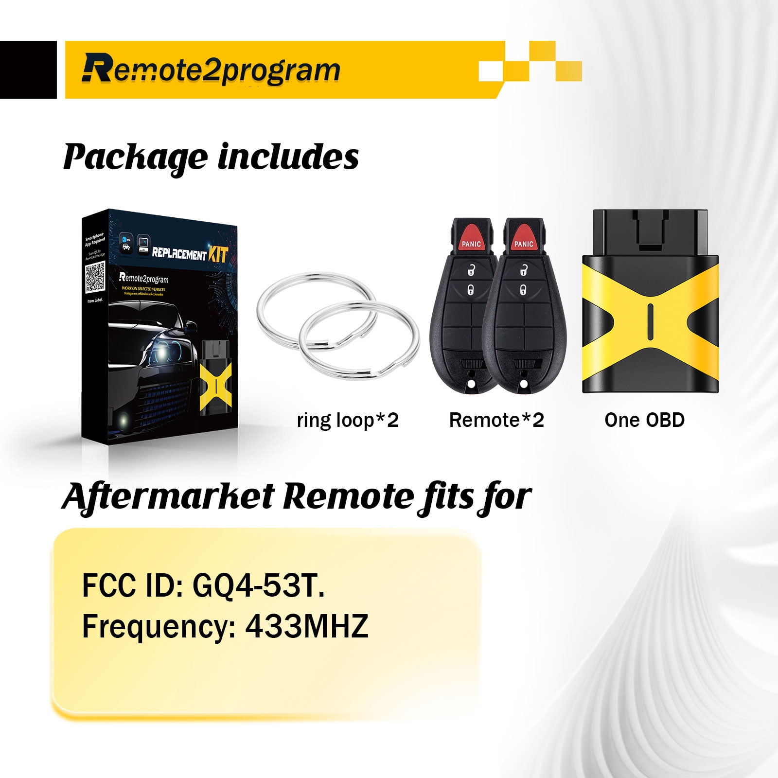 Self Programmable Car Key Fob DIY Kit/Add 2 Keys and Keyless Entry Remote Replacement for Dodge with FCC: GQ4-53T