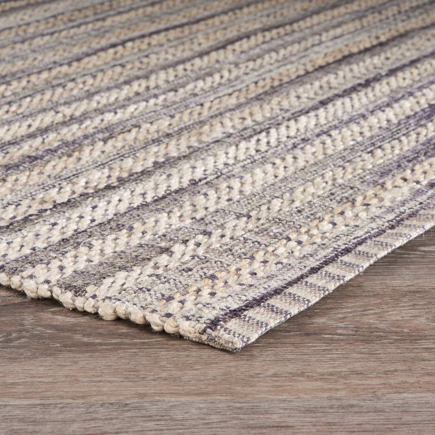 LR Home Blessy Drea Bleach & Brown Transitional Striped Jute Blend Area Rug, 9' x 12'