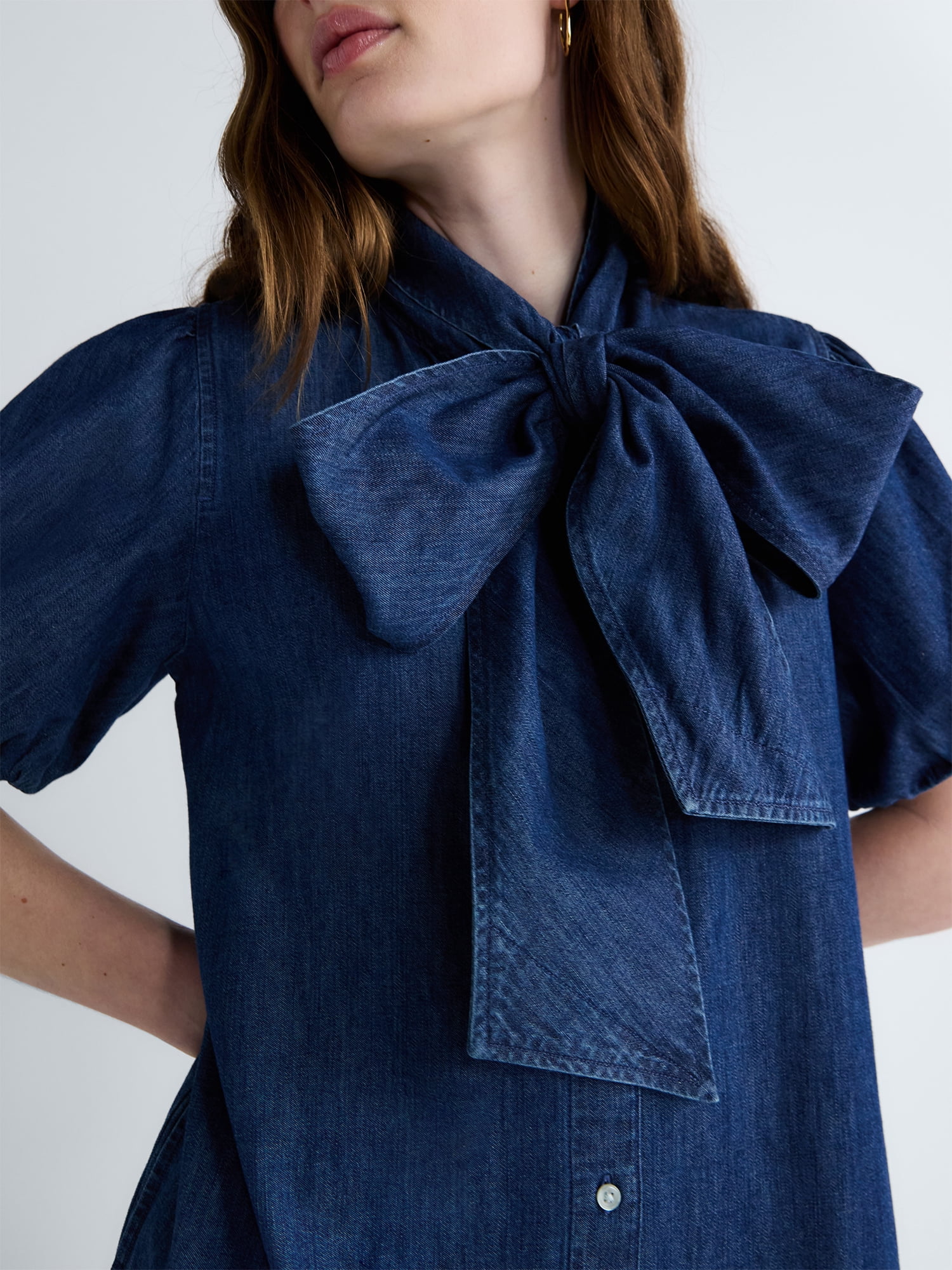 Free Assembly Women's Tie Neck Denim Mini Dress, Sizes XS-XXL