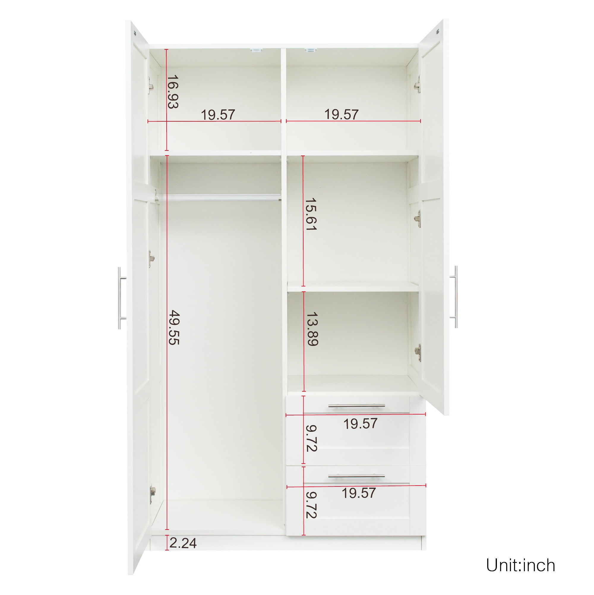 Eccomum High wardrobe and kitchen cabinet with 2 doors, 2 drawers and 5 ...