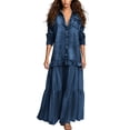 thumbnail image 2 of Guieoi Plus Size Womens Dresses Denim-Print Collared Long-Sleeve Top Maxi Dress Blue L, 2 of 5