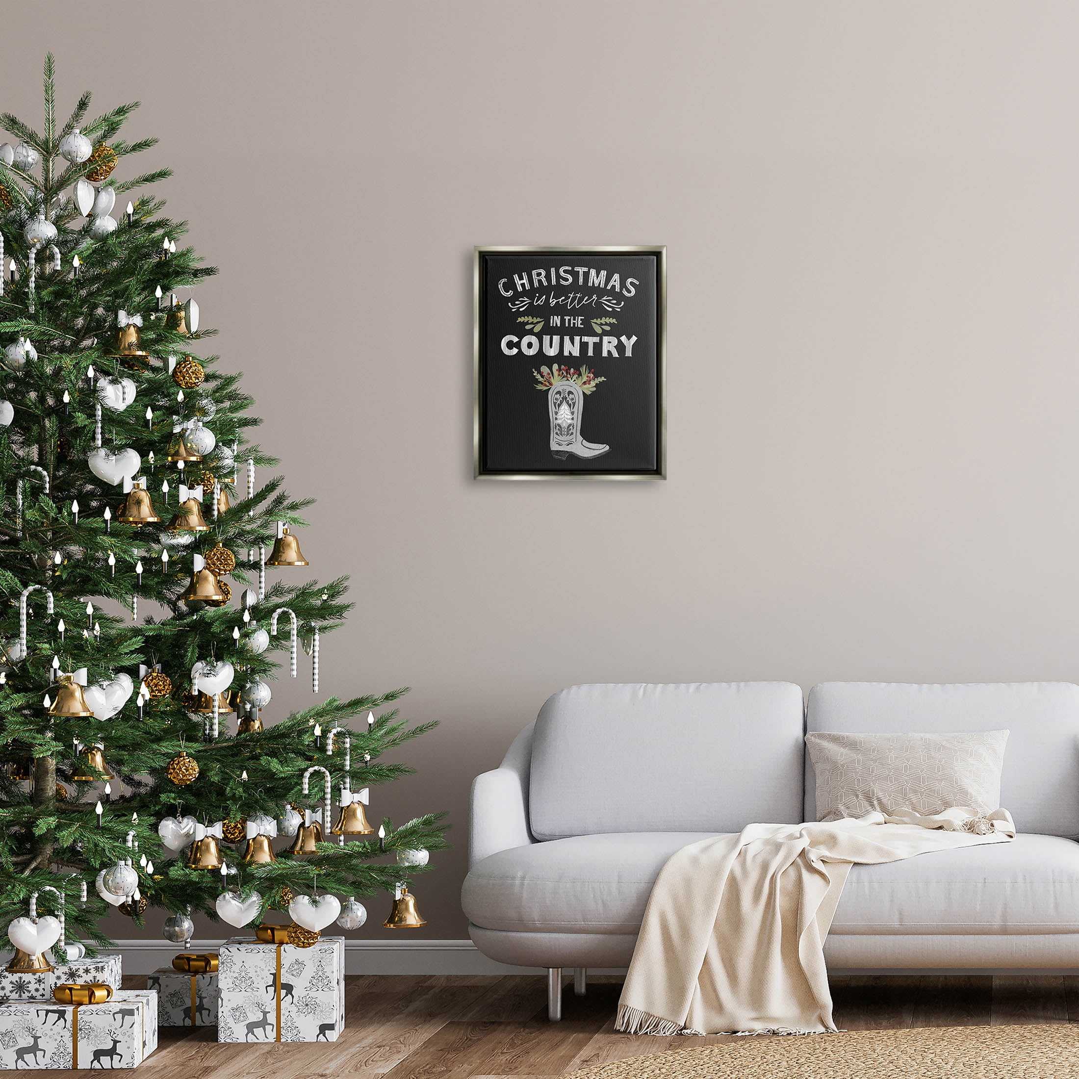 Christmas Better In Country Phrase Holiday Graphic Art Luster Gray Framed Art Print Wall Art