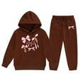 thumbnail image 4 of Suilloe Toddler Girls Activewear Outfits Pink Bow Print Long Sleeve Hoodie Pullover Tops Pants 2Pc Set Kids Fasion Dailywear Sports Suit Hoodies Sets,10-11Years, 4 of 4