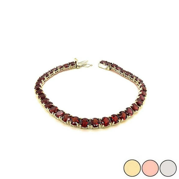 GENUINE GARNET FANCY TENNIS BRACELET IN GOLD (YELLOW/ROSE/WHITE) : 14K 8" White