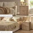 thumbnail image 6 of Hvoonc 2 Drawer Nightstand, 24" Tall Fluted Bedroom Bedside Table with Storage, Faux Marble Top, 2" Thick Side Panels, Natural Oak, 6 of 7
