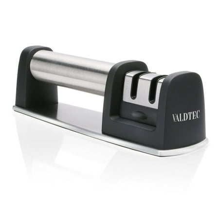 VALDTEC 2017 New Professional Knife Sharpener for Straight and Serrated Knives, 2 Stage Diamond Coated Sharpening Wheel (The Best Knife Sharpening System)