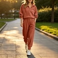 thumbnail image 2 of Women's Ribbed 2 Piece Loungewear Outfits Oversized Half Zip Sweatshirts High Waist Jogger Pants Matching Casual Travel Tracksuit Sets Orange, 2 of 7