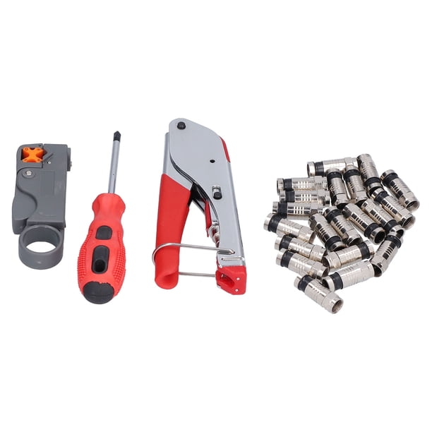 Kit de herramientas de compresión coaxial multifuncional - Crimpadora de cable BNC ajustable con pelacables y conectores de cabeza F para RG59 y RG6 - ABS duradero, acero para herramientas,