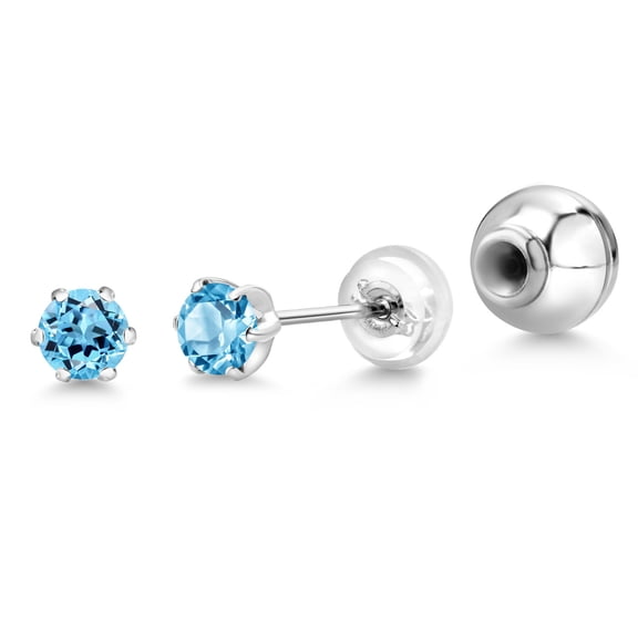 Gem Stone King Platinum Swiss Blue Topaz Stud Earrings for Women Men (0.71 Cttw, Gemstone November Birthstone, Round 4MM)