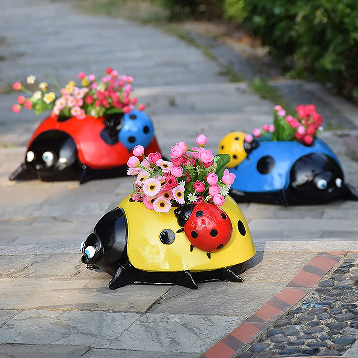 Resin Ladybugs Flower Pot Garden Decorations, Simulation Animal Ladybugs Flower Pot,Outdoor and Garden Decor Patio Yard Planter Flower Pot Indoor or Outdoor Decorations (Red) - image 4 of 7