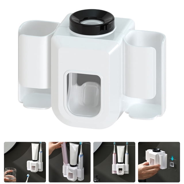 OULII 1Pack Convenient Toothpaste Holder and Toothbrush Storage Set Wall Mounted White Tpe for Adults in Bathroom