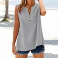 thumbnail image 2 of Holzkary Linen Tank Tops for Women,Henley Sleeveless Tops Casual Summer Loose Fit T Shirts Solid Color Tunic Tank Tops V Neck Tee Button Shirt Top Stand Solid Color Collar Shirt Grey 4Xl, 2 of 9