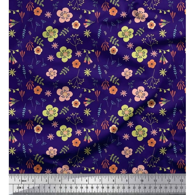 Soimoi Rayon Fabric Leaves & Floral Artistic Decor Fabric Printed Yard 42 Inch Wide