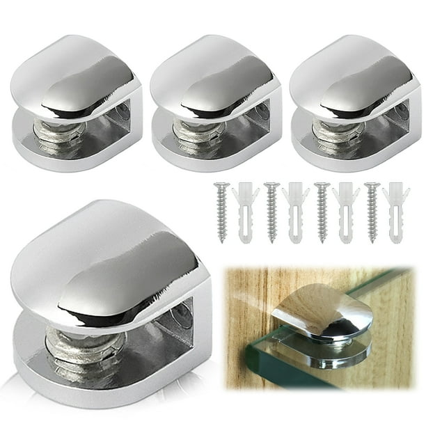 Soportes para estantes de vidrio cromado Whataatahia, soporte para estantes de vidrio, abrazadera de metal para vidrio montada en la pared, adaptable para vidrio de 5 a 8 mm de espesor, 4 piezas