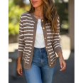 thumbnail image 3 of CHICME Striped Cardigan Sweaters for Women Crew Neck Long Sleeve Button Down Lightweight Fall Knit Sweater Khaki-XL, 3 of 9