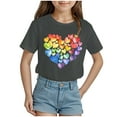 thumbnail image 1 of Nwiuh T-Shirts Graphiques Mignons avec Cœur pour Femmes, Manches Courtes, Col Ras du Cou, Coupe Régulière, Blouse, Adolescentes, Été, Décontracté, T-Shirt Basique, Hauts (Gris, 3-4 Ans), 1 of 4