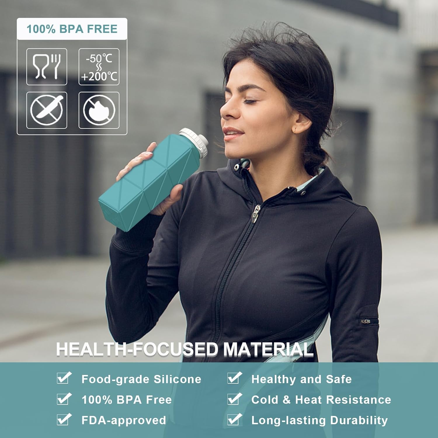 WarmH Collapsible Water Bottles 2 Pack, Silicone Foldable Portable Travel Water Bottle 20.6oz, Folding Lightweight Reusable Leakproof for Traveling Camping Hiking Cycling Yoga Sports Outdoor