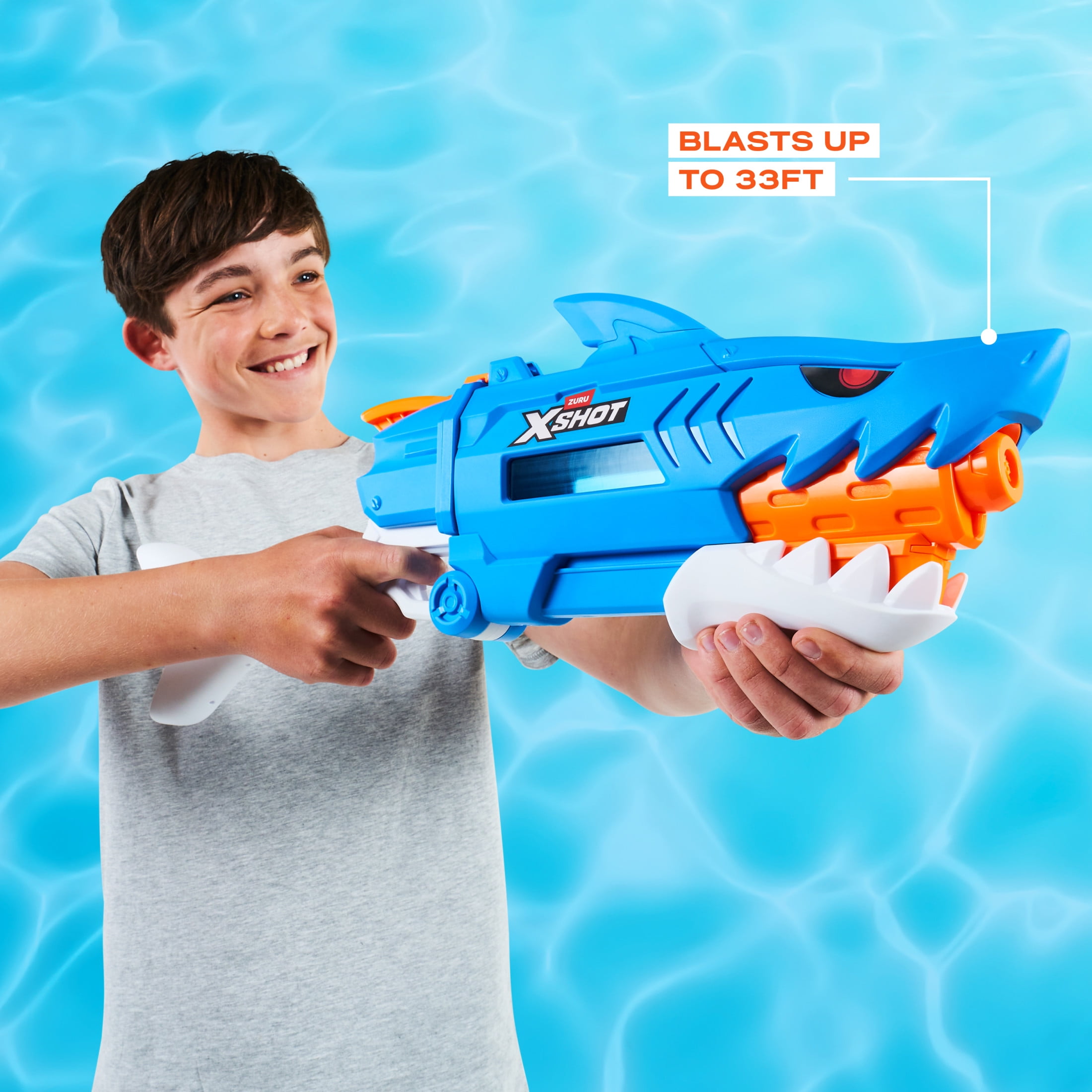 XSHOT Water Shark Attack (33ft Range & 750ml Tank) Fast Fill Outdoor Water Blaster by ZURU Ages 6+