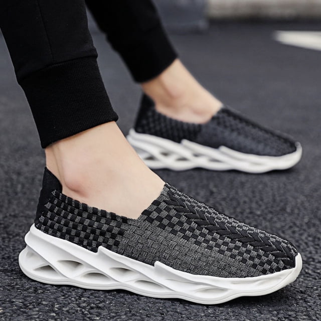 XIHAHA-zapatos tejidos de fondo plano para hombre, zapatillas ligeras resistentes al desgaste para correr al aire libre, cómodas y transpirables, nueva moda