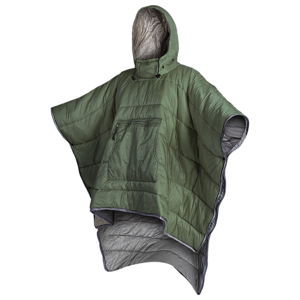 Lipstore Thermal Poncho Wearable Hooded Blanket Lightweight Camping Sleeping Bag Cloak Green Green 200x140cm 78.74x55.12inch