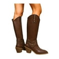 thumbnail image 4 of Brown Women'S Western Boots Knee High Cowboy Chunky Mid Heel Pointed Toe Retro Comfortable Slip-On Winter Fall Daily Riding Boots, 4 of 9