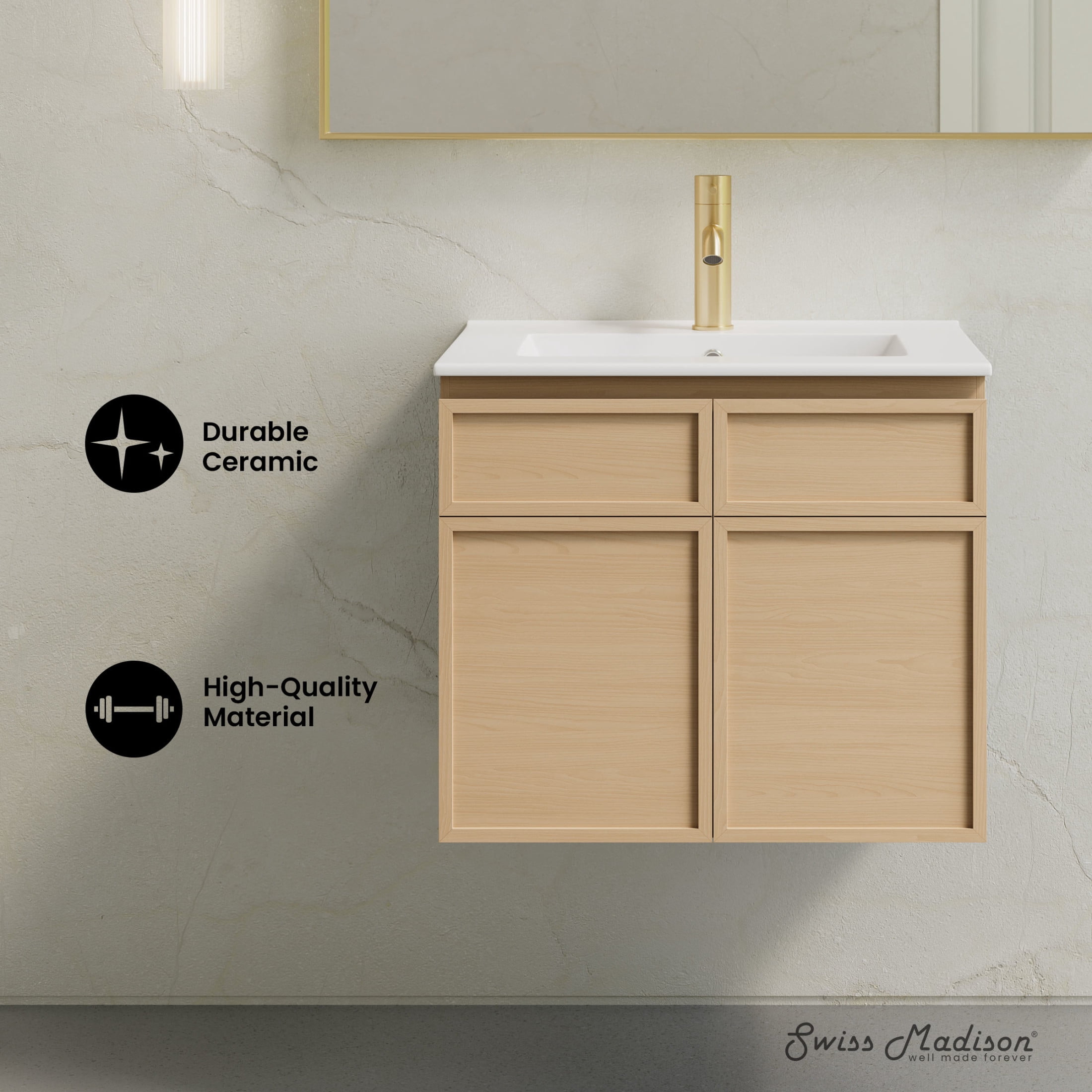 St. Tropez 24" Wall-Mounted Bathroom Vanity in Natural Oak with Sink Top