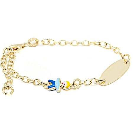 18kt Gold-Plated Sterling Silver ID Baby Bracelet with Enamel Charm, 6