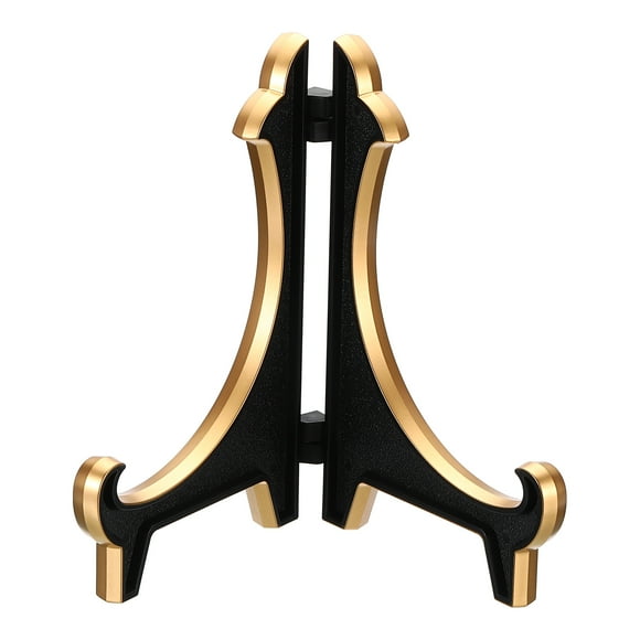 Uxcell 6.5" Acrylic Decorative Plate Stand Holder, Table Use Foldable Thicken Picture Easel Frame Holder Black Gold