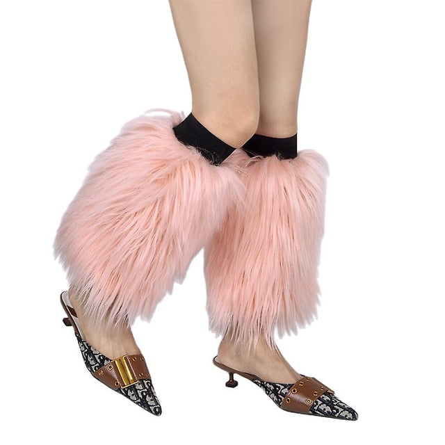 Protectores de piernas de piel para mujer, botas peludas, puños, zapatos de felpa-PINK-25CM Sailing Electrónica