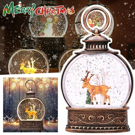 

marioyuzhang 4 Styles Christmas Night Lights Flat Round Water Filling Night Lights Desktop Ornament