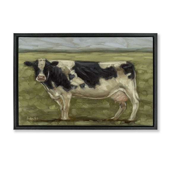 Stupell Industries Painterly Cow on Farm Animals Painting Black Floater Framed Canvas Art Print Wall Art, 25 x 17