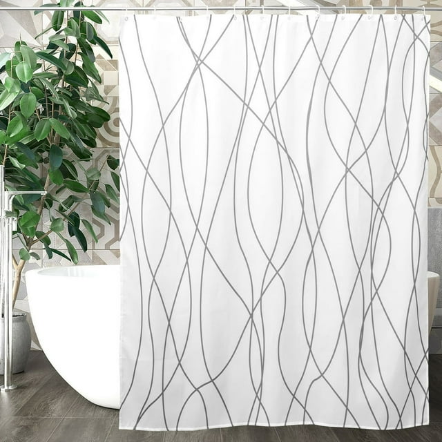 Blue Polyester Floral Shower Curtain Modern Watercolor Pattern with 12 Hooks 72” x 72”