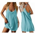 thumbnail image 3 of Womens Workout Romper Dress with Shorts Underneath Sleeveless Spaghetti Straps Athletic Outfits S, 3 of 6