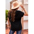 thumbnail image 1 of ABPHQTO Camiseta de manga corta con cuello en V y mezcla de algodón con lavado mineral de gran tamaño para mujer en color negro, 1 of 5