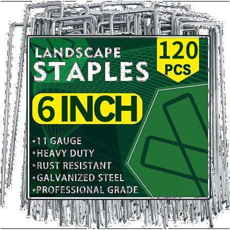 TAETOE 6 Inch 120 Pack Hot-dip Galvanized Landscape Staples Plant Cover Stakes 11 Gauge Tent Stakes Garden Stakes Landscaping Fabric SOD Pins Yard Stakes for Decoration Weed Barrier Fabric