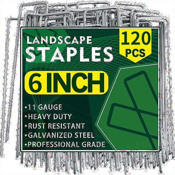 TAETOE 6 Inch 120 Pack Hot-dip Galvanized Landscape Staples Plant Cover Stakes 11 Gauge Tent Stakes Garden Stakes Landscaping Fabric SOD Pins Yard Stakes for Decoration Weed Barrier Fabric