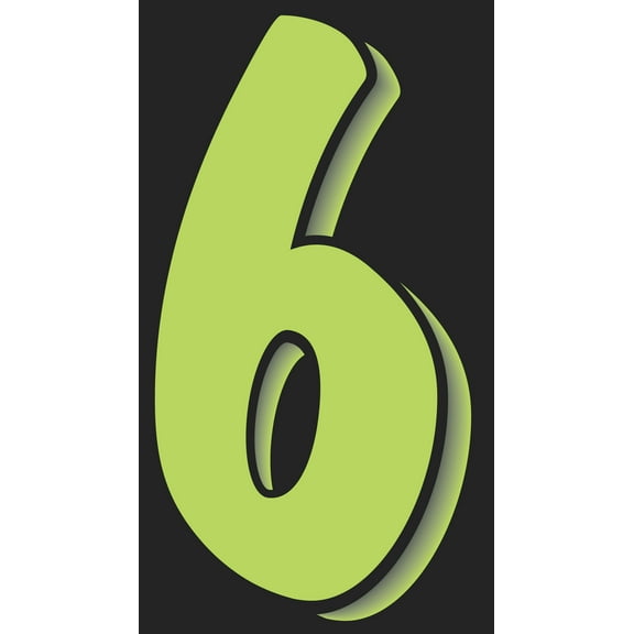 7 1/2" Windshield Numbers And Symbols - Neon Green/Black  - "6" - 4 1/4ʺW x 7 1/2ʺH - Pack of 12