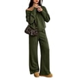 thumbnail image 3 of VV AVEORS Casual Fall Winter Two Piece Sets For Women 2026 V Neck Sweatshirt Loose Wide Leg Pants Tracksuit Knit Outfits Dark Green S, 3 of 6