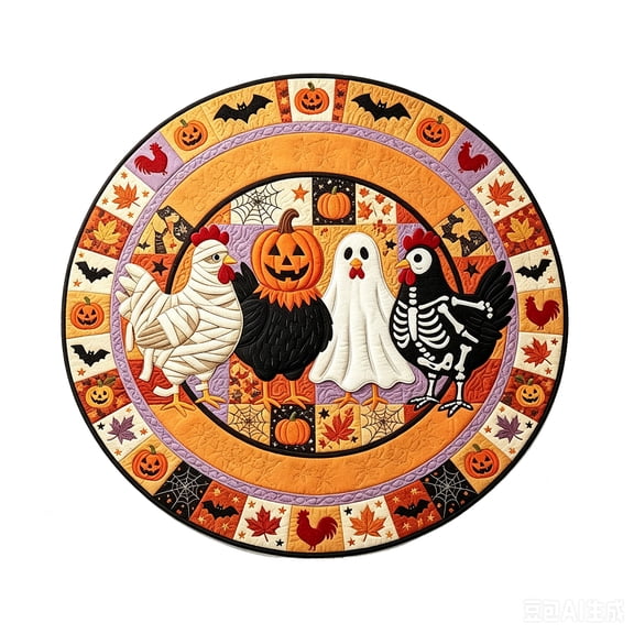 Halloween Round Area Rug 24in Washable Small Circle Rugs for Kitchen Entryway, Fall Horror Spooky Chicken Ghost Non-Slip Carpet Floor Mats Indoor Outdoor Carpet Runner Aesthetic Home Decor