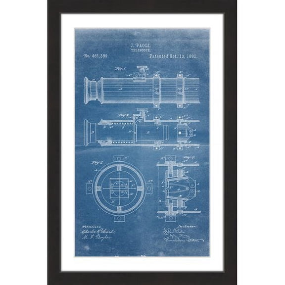 "Telescope 1891 Blueprint" Framed Painting Print