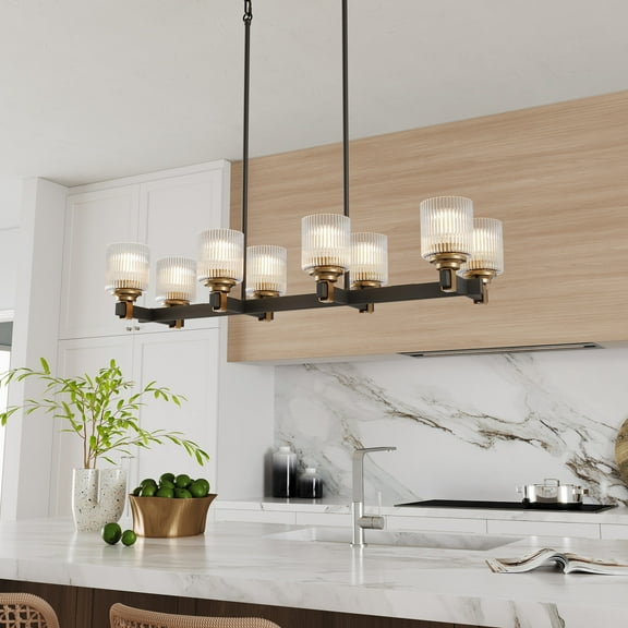 Aiwen 40 In Linear Chandelier Over Kitchen Island, Rustic Industrial 8-Light Pendant Light Fixture